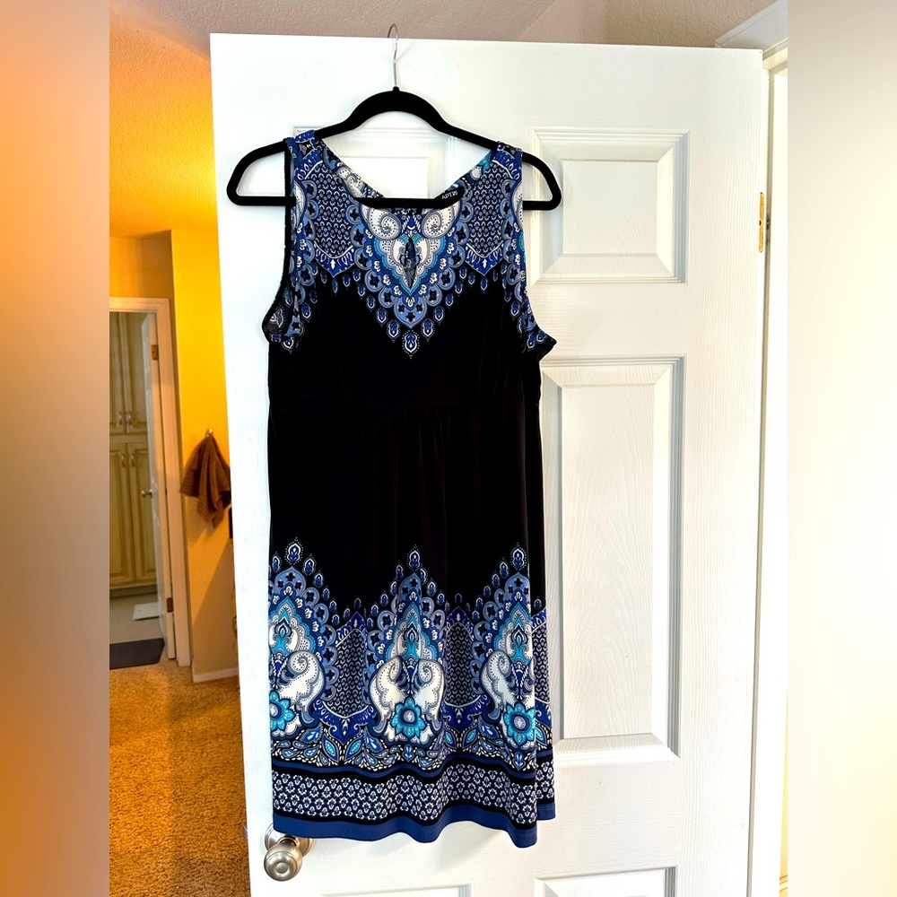 Apt. 9 Black Dress with Blue and White Paisley Border